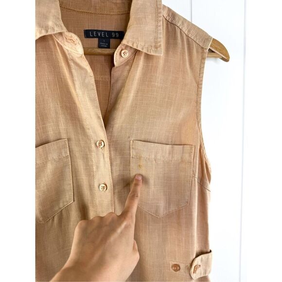 Anthro LEVEL 99 Tan Tencel Button Down Sleeveless Shirt Dress Sz S $112 - Picture 3 of 9